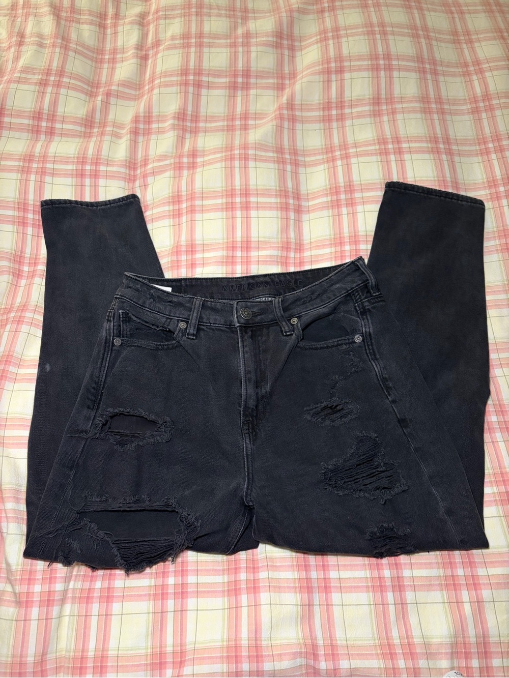 American Eagle Black Ripped Mom Jeans